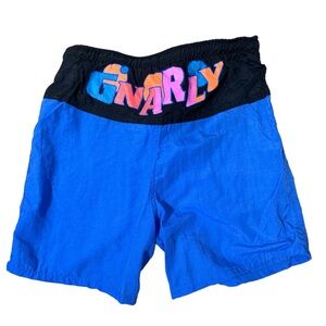 Vintage 90s GNARLEY Boardshort RR Swimwear Boys Sz 6 Nylon Mesh Liner Blue Black